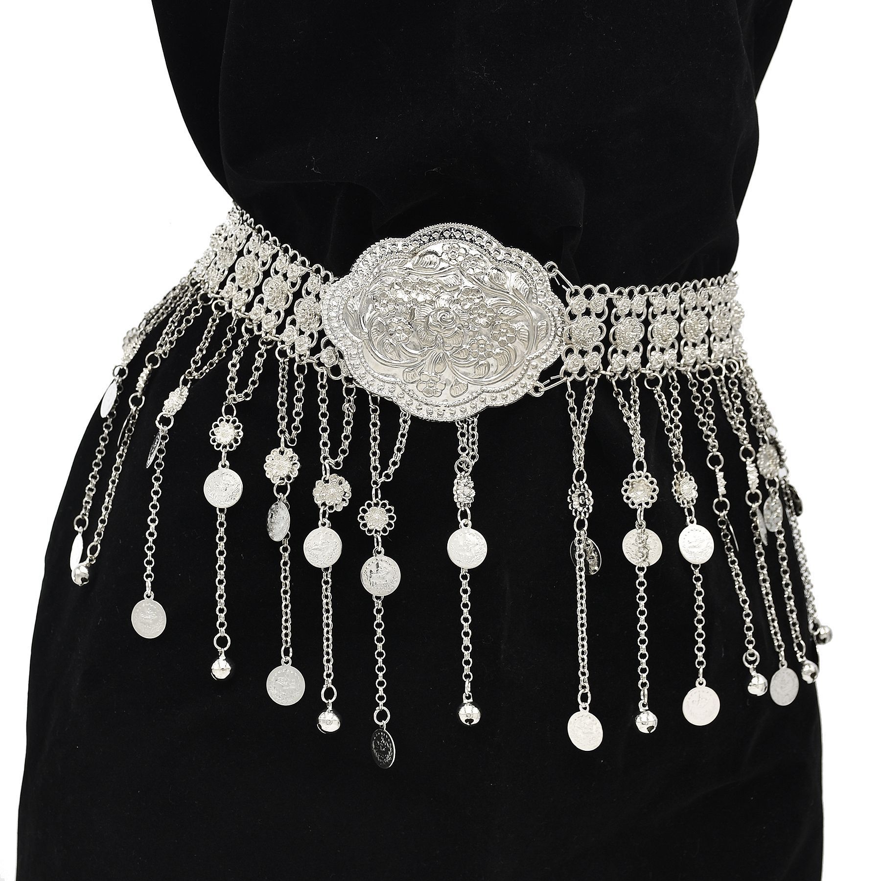 Ethnic Indian Fashion - Silver Plated Moroccan Caftan Belt Geometry