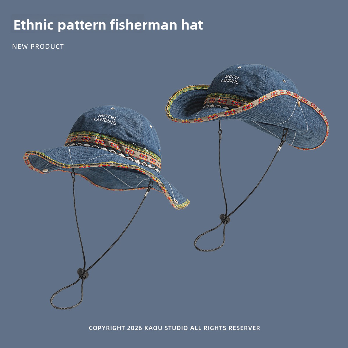 Ethnic Fashion Photography - Bohemian Denim Bucket Hat for Women
