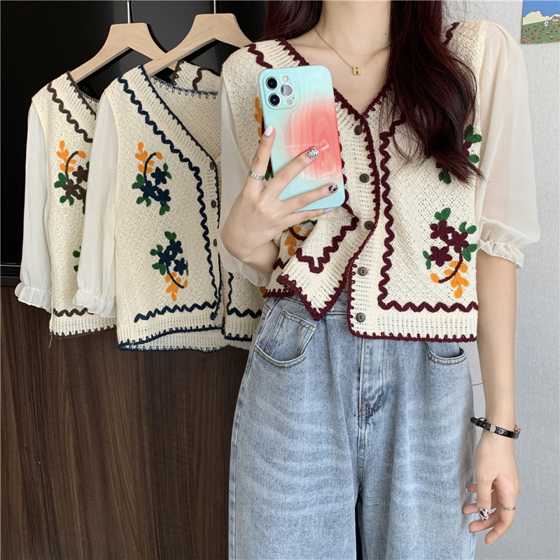 Ethnic Fashion Designers - Korean Style Embroidered Design Open Cardigan
