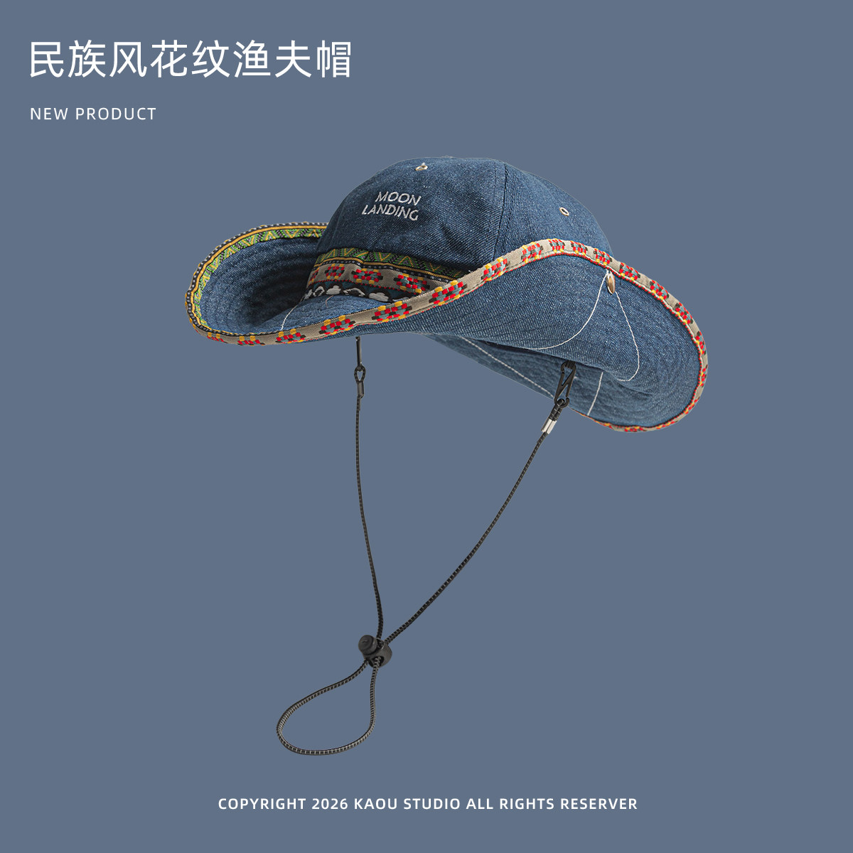 Bohemian Denim Bucket Hat for  - Ethnic Fashion Photography 评论和价格