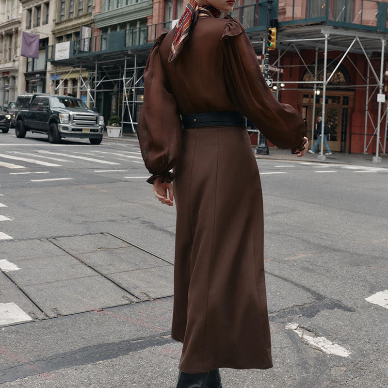 Elegant V-Neck Long Sleeve Mid - Ethnic Fashion Dress 评论和价格