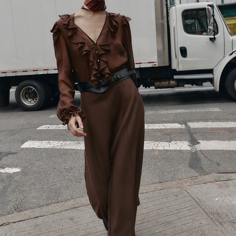 Elegant V-Neck Long Sleeve Mid - Ethnic Fashion Dress 评论和价格